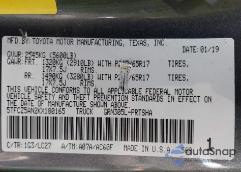 2019 Toyota Tacoma Double Cab/Sr/Sr5/Trd Sport/Trd Off Road/Trd Pro from USA, damaged, VIN 5TFCZ5AN2KX180165